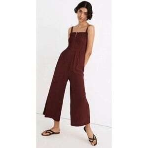 MADEWELL Burgundy Maroon Sleeveless Pintuck Cami Wide Leg Jumpsuit Womens 2